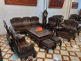 bộ bàn ghế như ý tay voi đặc 10 món gỗ mun hoa