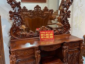 bàn trang điểm gỗ hương đá đục hoa lá tây
