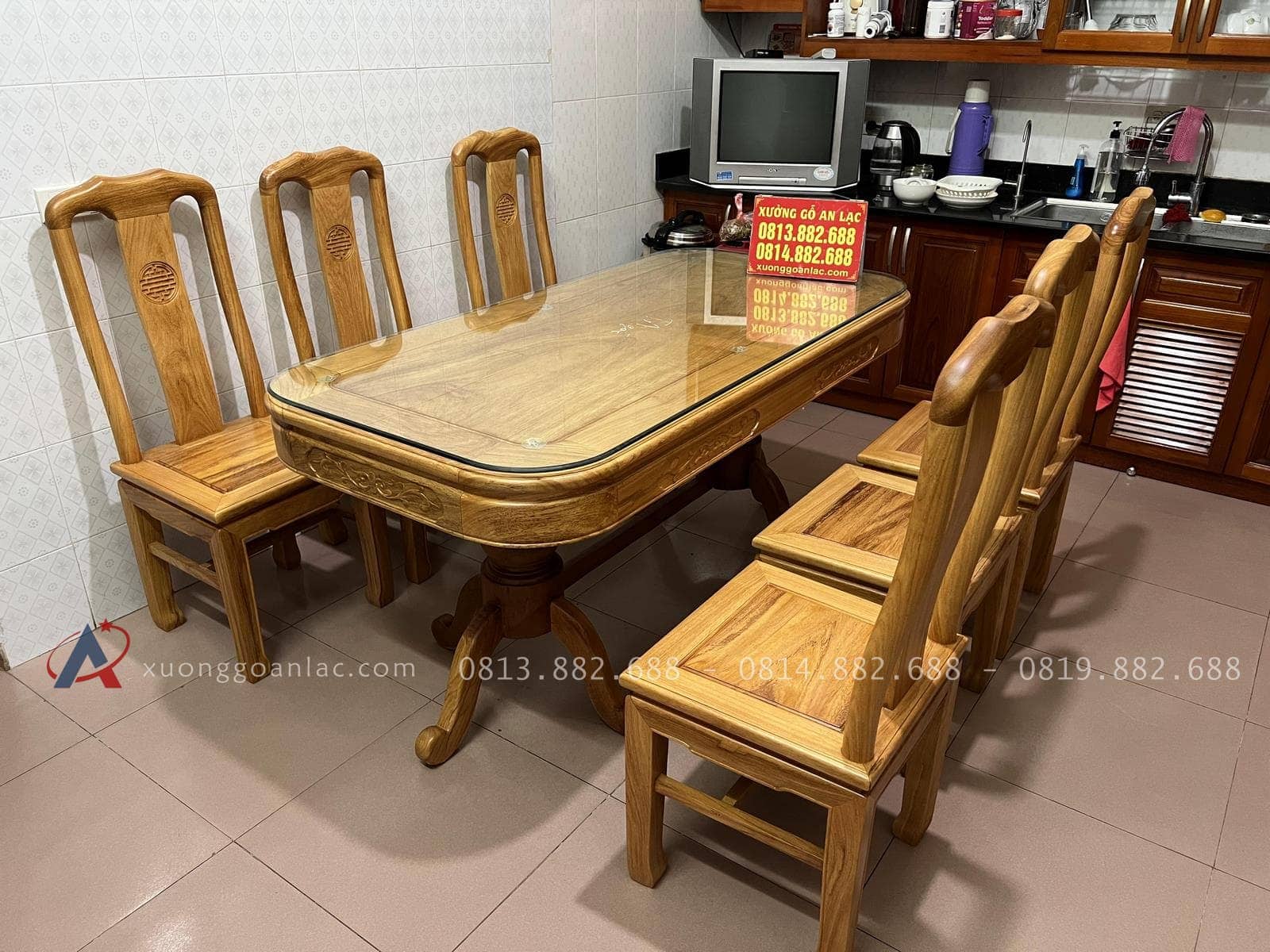 Bộ bàn ăn 6 ghế chữ thọ gỗ gõ đỏ cao cấp (Anh Nam, Bắc Ninh) 13 bàn ăn gỗ gõ đỏ cao cấp