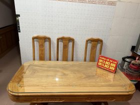 Bộ bàn ăn 6 ghế chữ thọ gỗ gõ đỏ cao cấp (Anh Nam, Bắc Ninh) 9 mặt bàn khung ván gỗ gõ đỏ