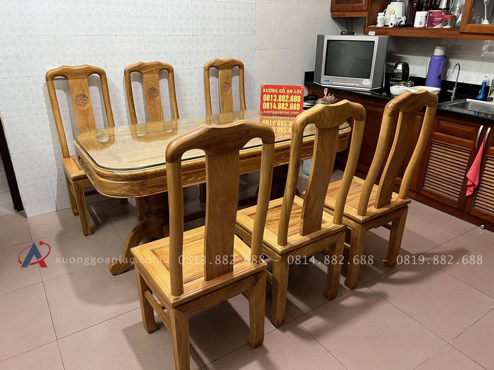 Bộ bàn ăn 6 ghế chữ thọ gỗ gõ đỏ cao cấp (Anh Nam, Bắc Ninh) 16 bàn ăn 6 ghế chữ thọ