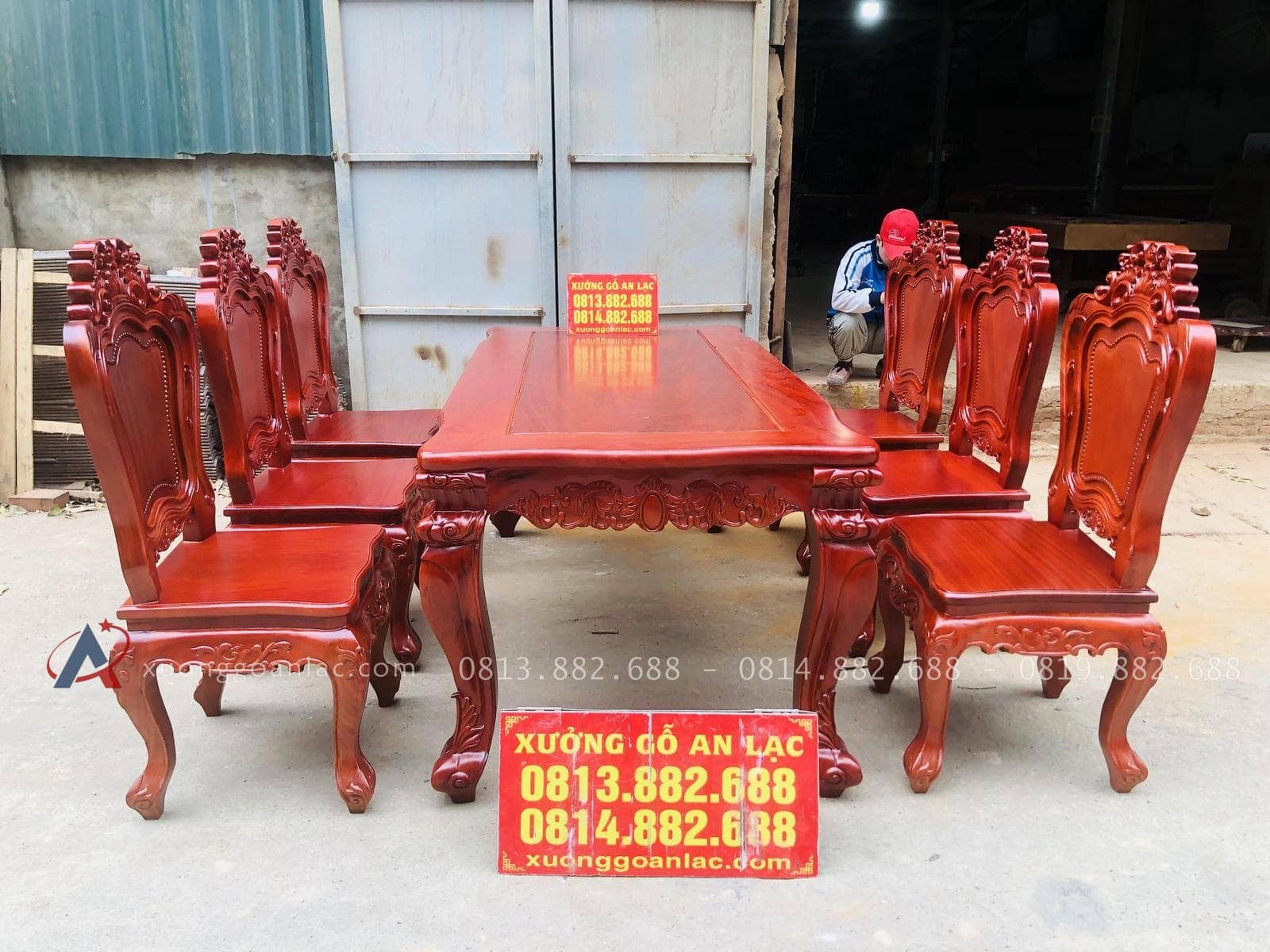 Bộ bàn ăn Louis 6 ghế gỗ gõ đỏ (Anh Hoàng, Thái Bình) 18 bộ bàn ăn louis 6 ghế gỗ gõ đỏ