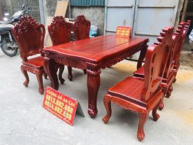 Bộ bàn ăn Louis 6 ghế gỗ gõ đỏ (Anh Hoàng, Thái Bình) 11 bàn ghế ăn louis hoàng gia tân cổ điển