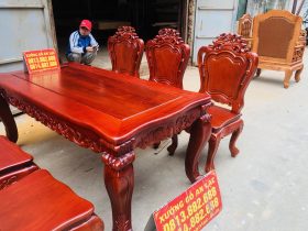 Bộ bàn ăn Louis 6 ghế gỗ gõ đỏ (Anh Hoàng, Thái Bình) 13 bộ bàn ăn 6 ghế tiện dụng