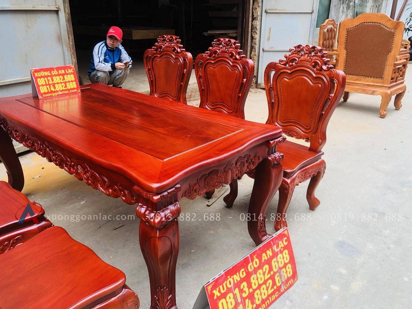 Bộ bàn ăn Louis 6 ghế gỗ gõ đỏ (Anh Hoàng, Thái Bình) 22 bộ bàn ăn 6 ghế tiện dụng