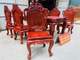 Bộ bàn ăn Louis 6 ghế gỗ gõ đỏ (Anh Hoàng, Thái Bình) 14 mẫu ghế đơn louis hoàng gia