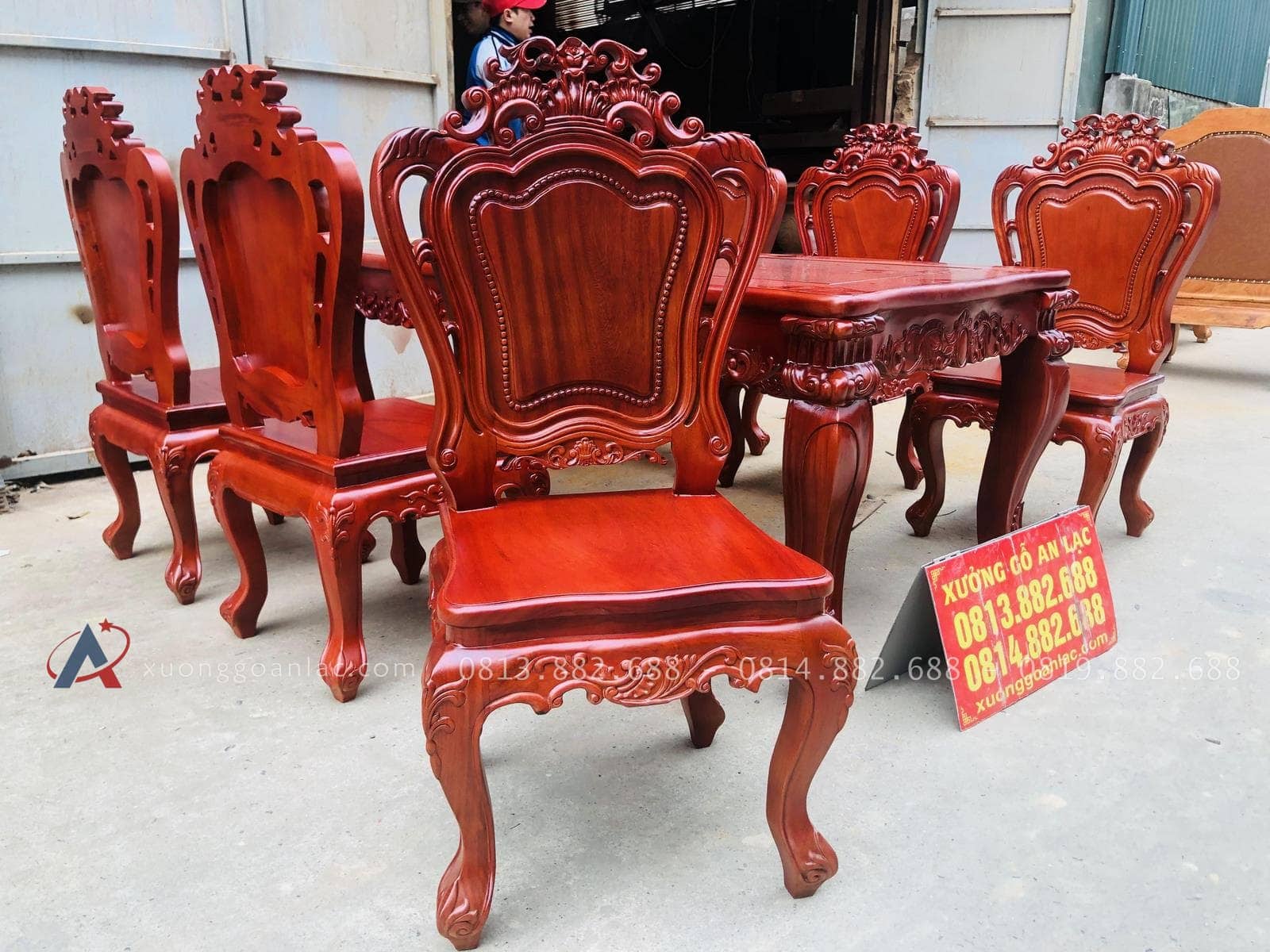 Bộ bàn ăn Louis 6 ghế gỗ gõ đỏ (Anh Hoàng, Thái Bình) 23 mẫu ghế đơn louis hoàng gia