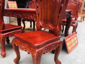 Bộ bàn ăn Louis 6 ghế gỗ gõ đỏ (Anh Hoàng, Thái Bình) 15 ghế ăn lưng cao không tay