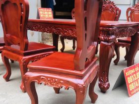 Bộ bàn ăn Louis 6 ghế gỗ gõ đỏ (Anh Hoàng, Thái Bình) 16 ghế ngồi không tay louis