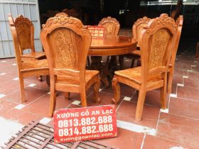 Bộ bàn ăn tròn 8 ghế gỗ hương đá chọn vân siêu Vip (Chị Nga, Hà Nội) 8 mẫu bàn ăn cao cấp đục 2 mặt