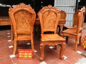Bộ bàn ăn tròn 8 ghế gỗ hương đá chọn vân siêu Vip (Chị Nga, Hà Nội) 10 ghế ăn lưng cao đục vòm hoa lá tây