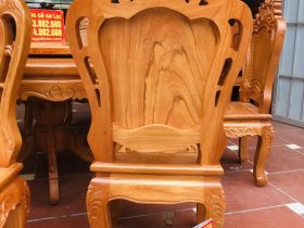 Bộ bàn ăn tròn xoay 1m55 với 8 ghế louis gỗ gõ đỏ (Anh Quyết, Thái Bình) 16 mặt sau của ghế louis hoàng gia
