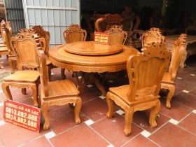 Bộ bàn ăn tròn xoay 1m55 với 8 ghế louis gỗ gõ đỏ (Anh Quyết, Thái Bình) 17 bộ bàn ghế ăn gỗ hương đá 8 ghế