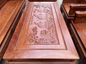 bàn trà gỗ hương đá mặt đục tranh thuận buồm xuôi gió