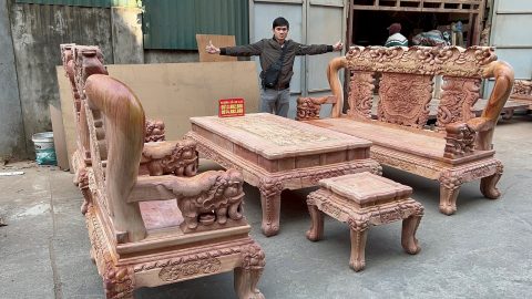 bộ minh quốc voi tài lộc 6 món gỗ hương đá