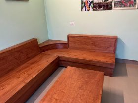 bộ sofa góc L gỗ hương đá
