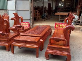 bộ bàn ghế tần thủy hoàng cột 12 gỗ hương đá