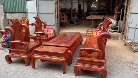 bộ bàn ghế tần thủy hoàng cột 12 gỗ hương đá