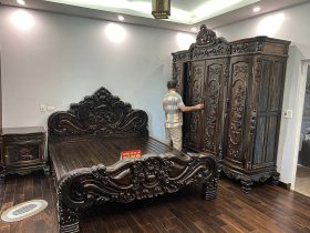 combo nội thất phòng ngủ gỗ mun hoa Lào