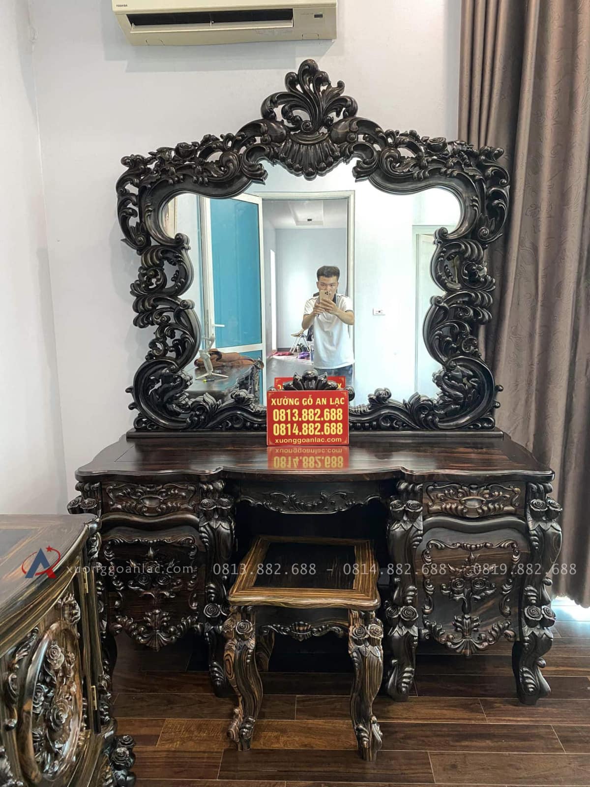 Combo Nội Thất Phòng Ngủ Full Món Gỗ Mun Hoa Lào Quý Hiếm 38 mẫu bàn phấn louis hoa hồng lá tây