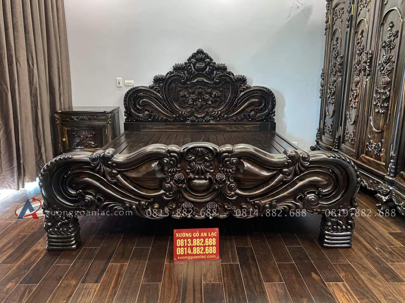 Combo Nội Thất Phòng Ngủ Full Món Gỗ Mun Hoa Lào Quý Hiếm 31 giường ngủ louis hoàng gia tân cổ điển