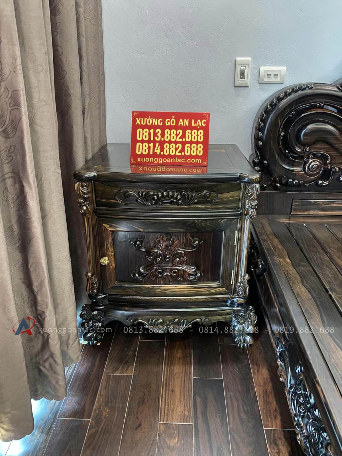 Combo Nội Thất Phòng Ngủ Full Món Gỗ Mun Hoa Lào Quý Hiếm 32 mẫu tab đầu giường louis hoa lá tây