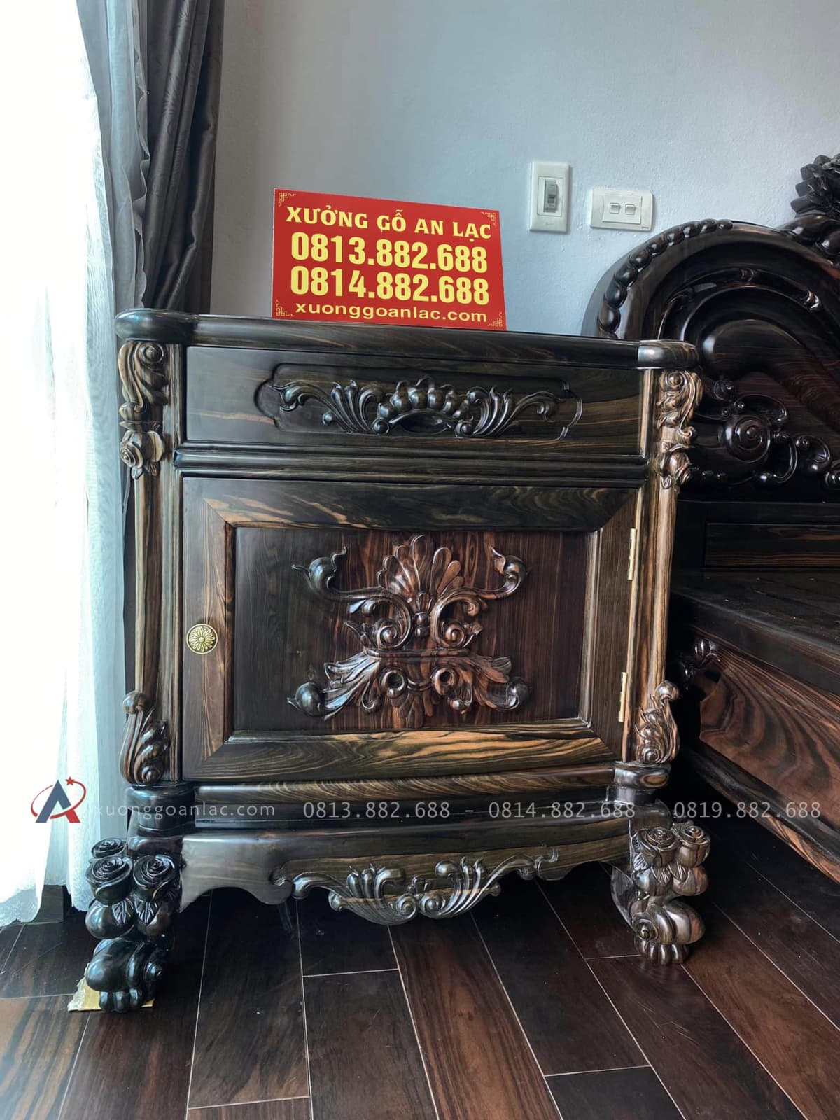 Combo Nội Thất Phòng Ngủ Full Món Gỗ Mun Hoa Lào Quý Hiếm 33 mẫu tab đục hoa lá tây