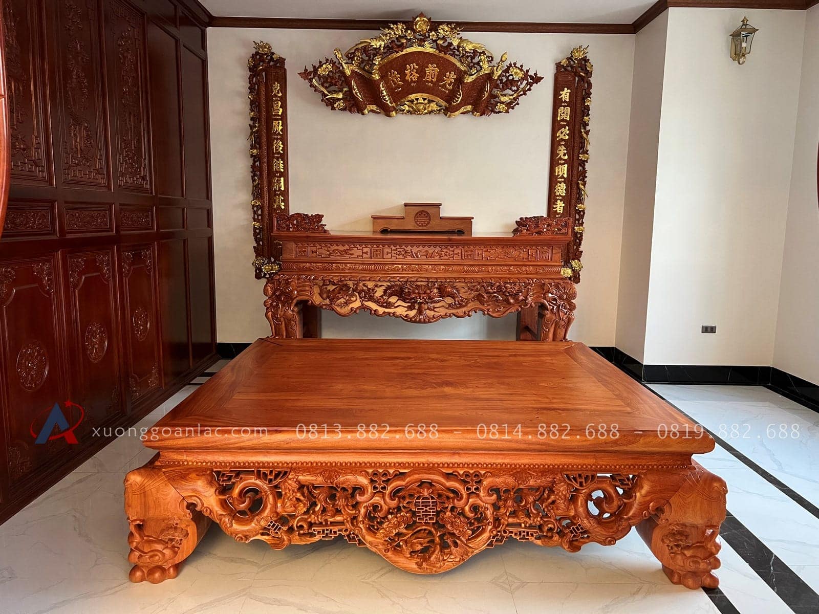 Combo sập quây, sập thờ gỗ hương đá và bàn ăn gỗ gõ đỏ hàng cao cấp (Bác Cường, Hưng Yên) 36 combo sập thờ và sập ngồi