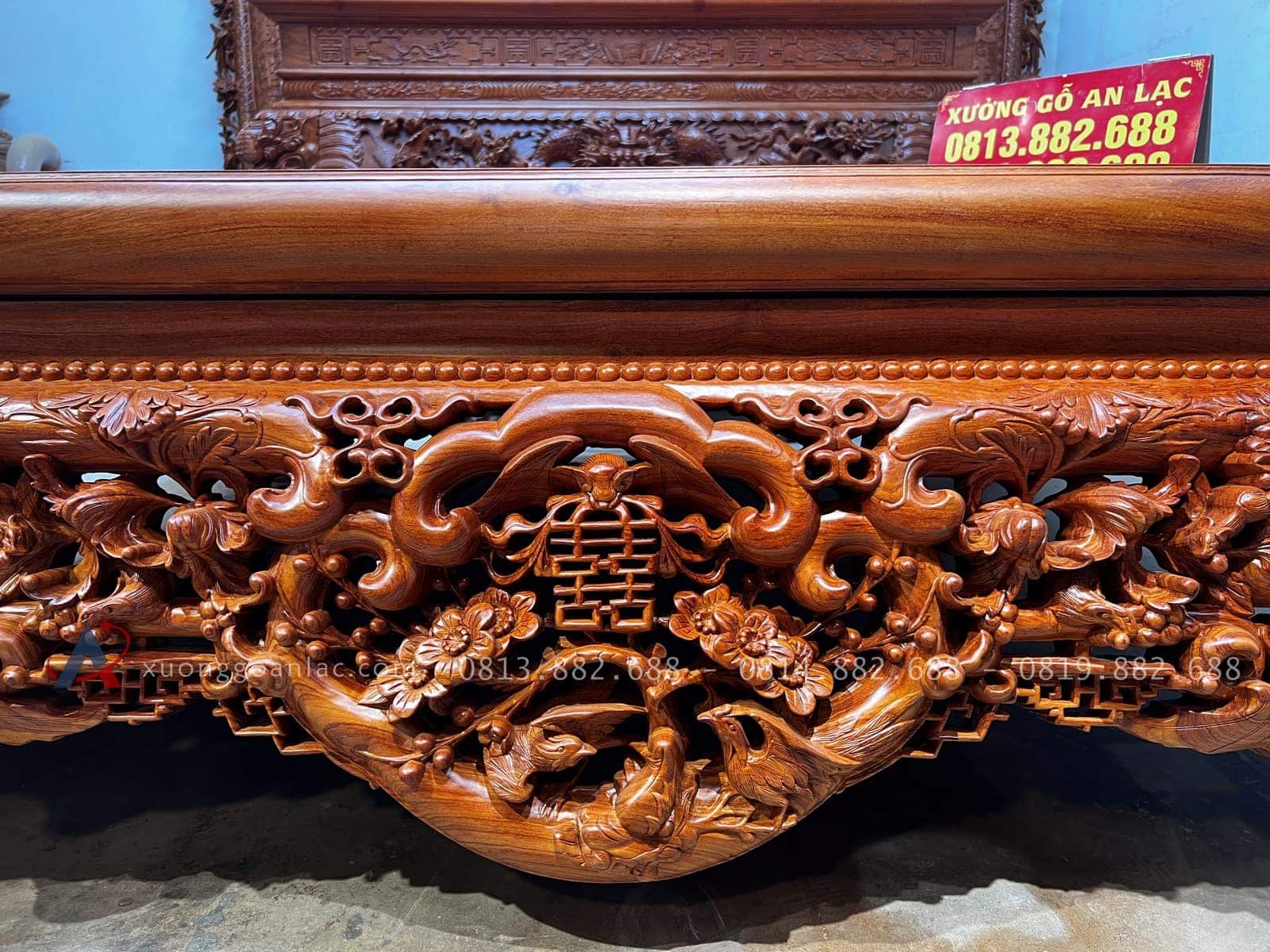 Combo sập quây, sập thờ gỗ hương đá và bàn ăn gỗ gõ đỏ hàng cao cấp (Bác Cường, Hưng Yên) 49 phần quây sập đục ngủ phúc kim tiền
