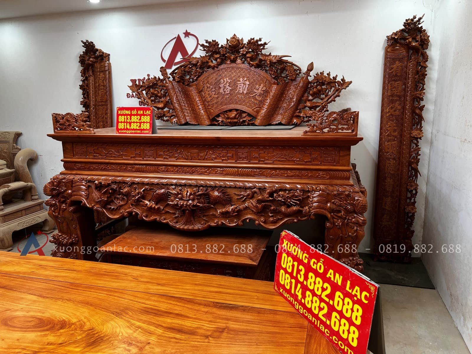 Combo sập quây, sập thờ gỗ hương đá và bàn ăn gỗ gõ đỏ hàng cao cấp (Bác Cường, Hưng Yên) 40 mẫu sập thờ gỗ hương đá