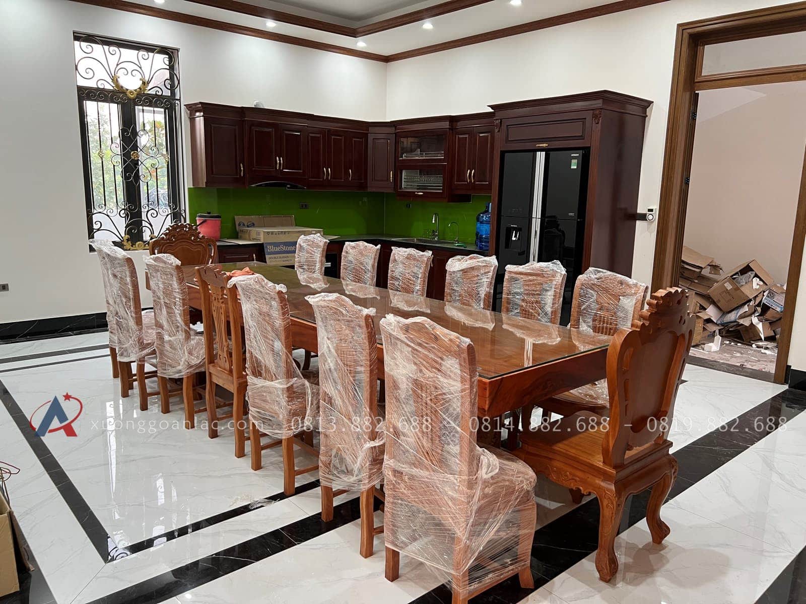 Combo sập quây, sập thờ gỗ hương đá và bàn ăn gỗ gõ đỏ hàng cao cấp (Bác Cường, Hưng Yên) 52 bàn ghế ăn gỗ gõ đỏ