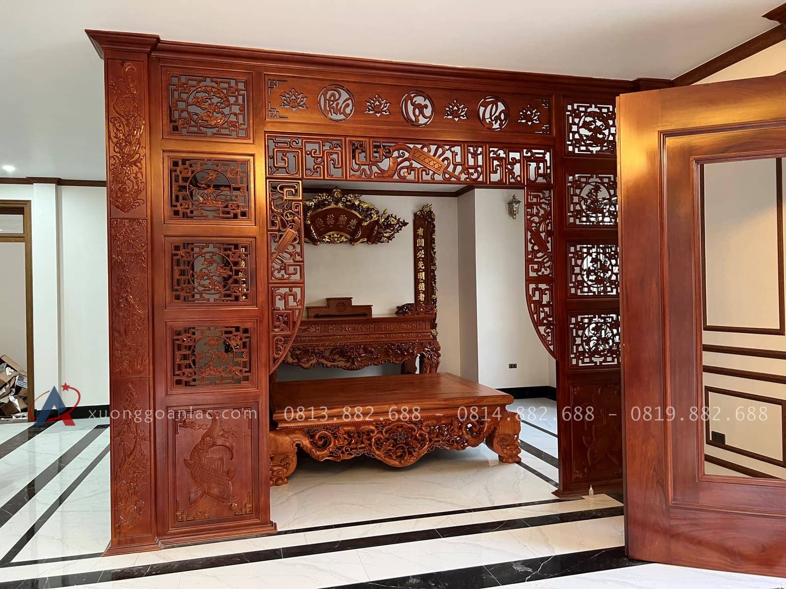 Combo sập quây, sập thờ gỗ hương đá và bàn ăn gỗ gõ đỏ hàng cao cấp (Bác Cường, Hưng Yên) 37 nội thất phòng thờ gỗ hương đá