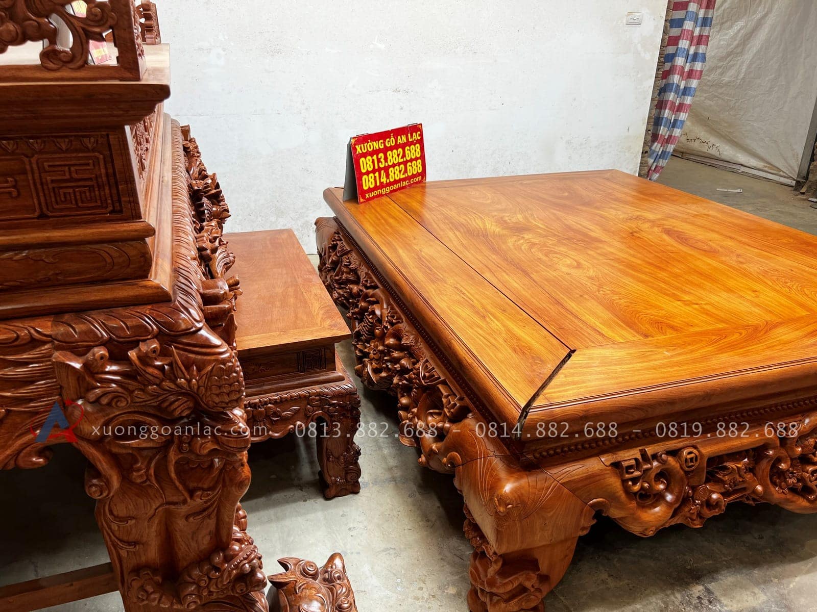 Combo sập quây, sập thờ gỗ hương đá và bàn ăn gỗ gõ đỏ hàng cao cấp (Bác Cường, Hưng Yên) 47 sập quây tứ diện gỗ hương đá