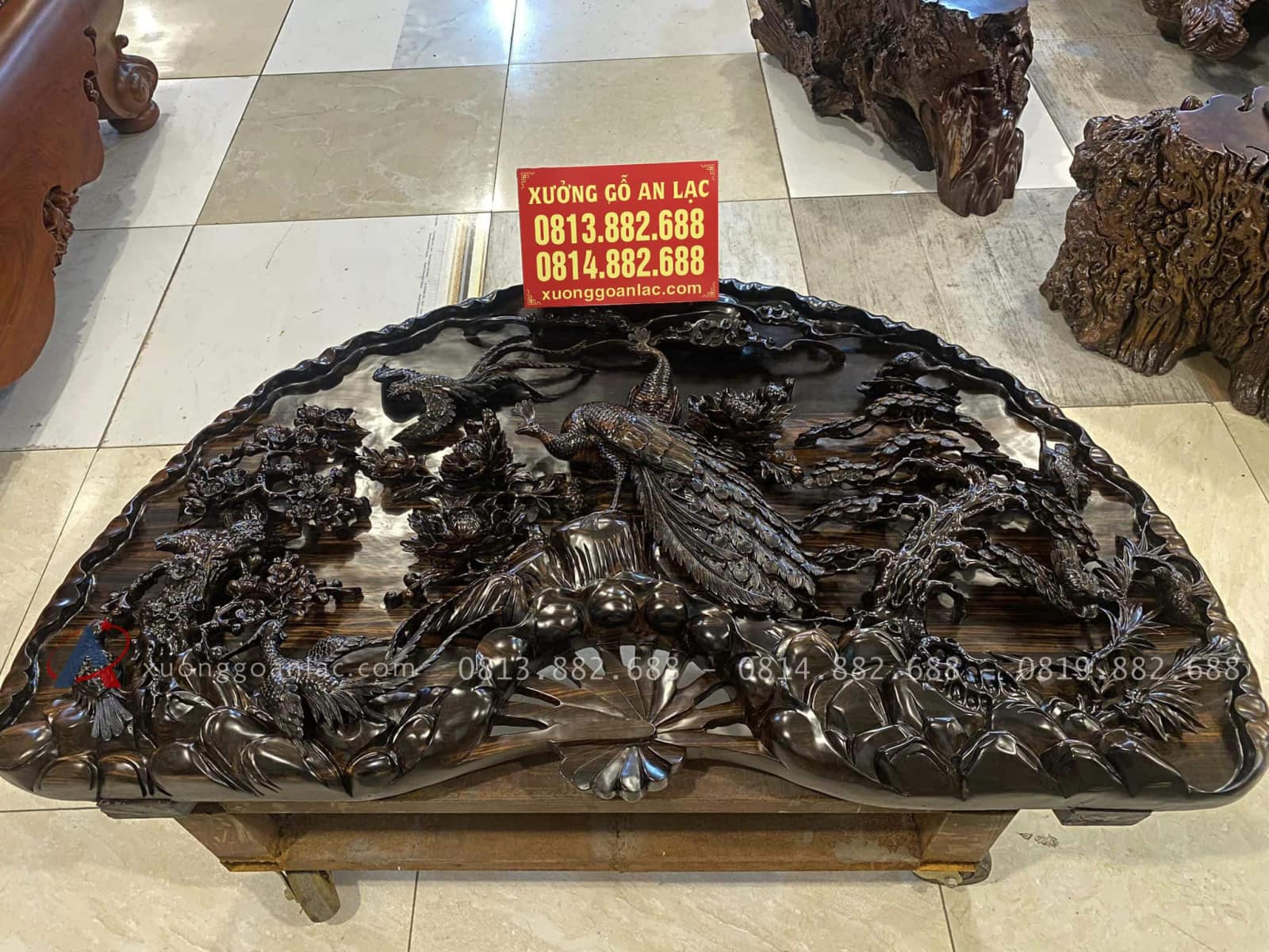 Tranh Quạt Mẫu Phu Thê Viên Mãn Gỗ Mun Hoa Lào Đục Tay Siêu Vip (Anh Thành, Vĩnh Phúc) 8 tranh quạt phu thê viên mãn gỗ mun hoa Lào