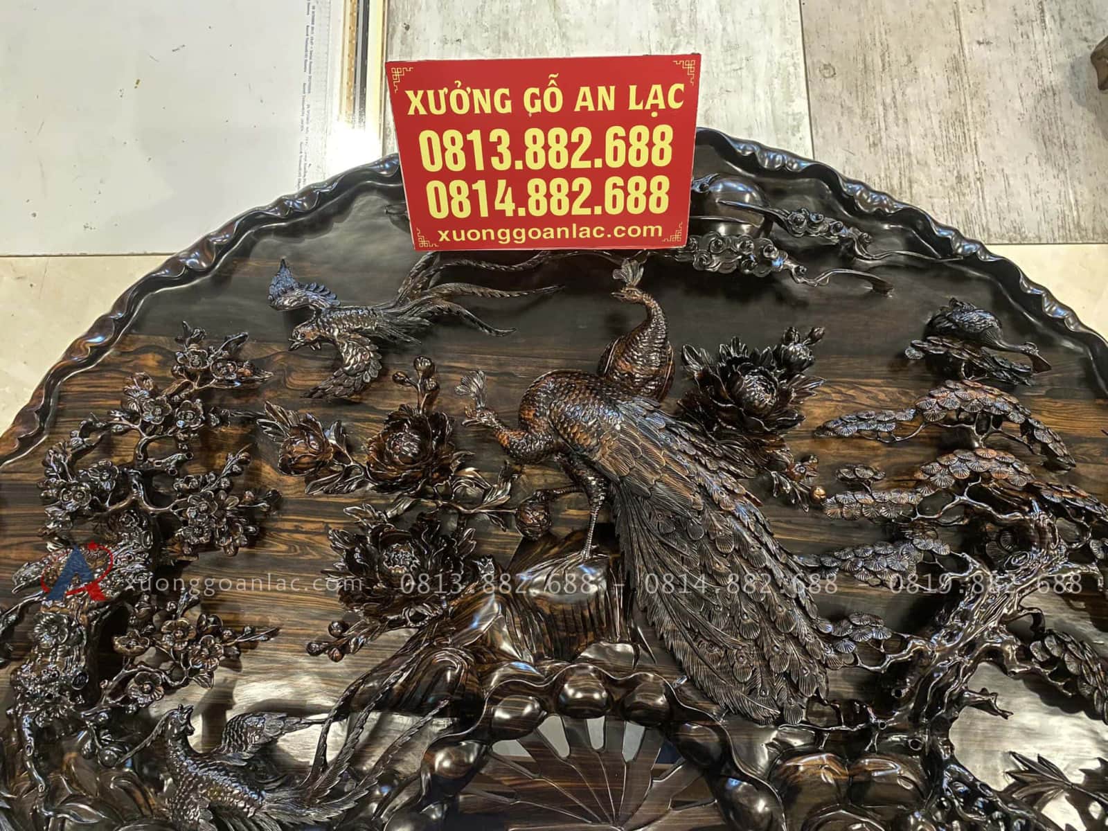 Tranh Quạt Mẫu Phu Thê Viên Mãn Gỗ Mun Hoa Lào Đục Tay Siêu Vip (Anh Thành, Vĩnh Phúc) 9 tranh gỗ đục mẫu phu thê viên mãn