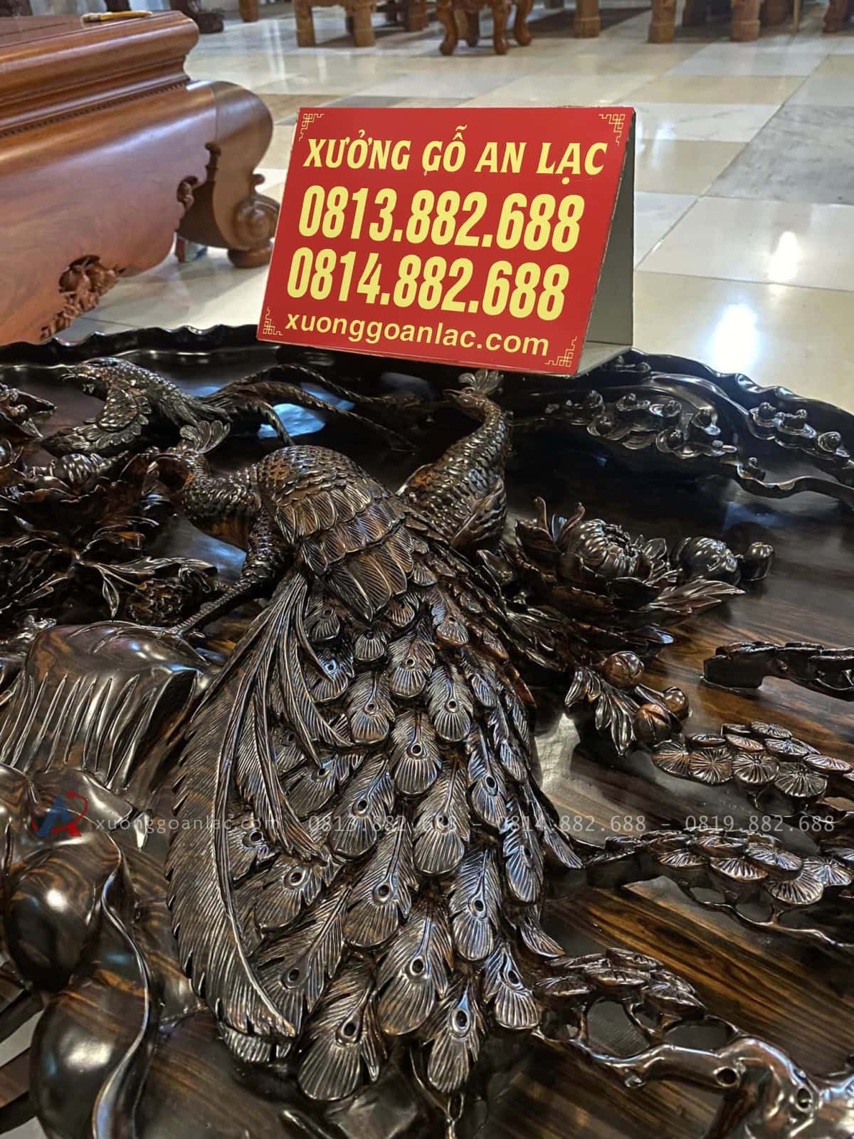 Tranh Quạt Mẫu Phu Thê Viên Mãn Gỗ Mun Hoa Lào Đục Tay Siêu Vip (Anh Thành, Vĩnh Phúc) 10 tranh gỗ hàng đục tay thủ công tinh xảo