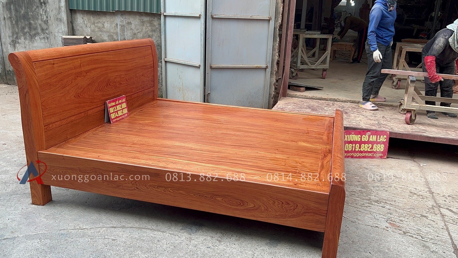 Giường Trơn 180x200cm hoàn thiện màu Hương sáng 15 giường ngủ gỗ hương đá cao cấp