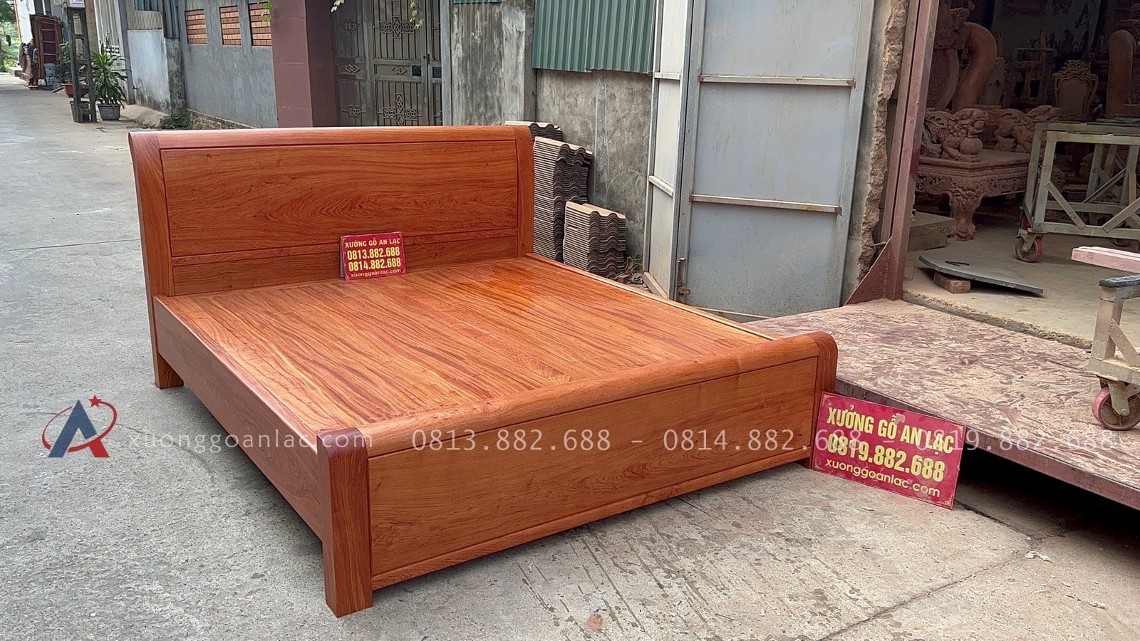 Giường Trơn 180x200cm hoàn thiện màu Hương sáng 16 giường ngủ trơn không chạm khắc