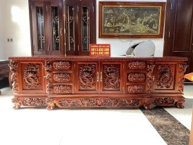 kệ tivi chạm rồng gỗ hương đỏ dài 2m4