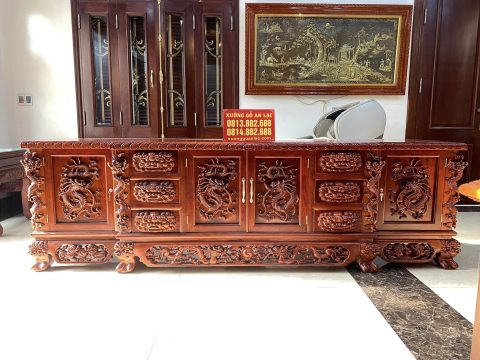 kệ tivi chạm rồng gỗ hương đỏ dài 2m4