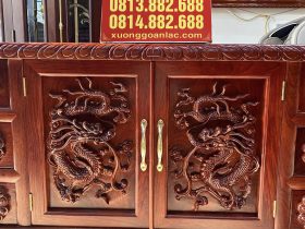 Mẫu Kệ Tivi Chạm Rồng 2m4 Gỗ Hương Đỏ Lào Đục Tay Siêu Vip (Bác Phú, Ninh Bình) 10 tủ cánh mở đục hình tượng rồng
