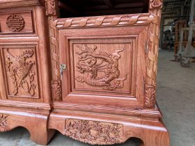 Kệ tivi sừng trâu gỗ hương đá 2m17 (Chú Hòa, Phú Thọ) 15 2 khối tủ đầu kệ đục rồng