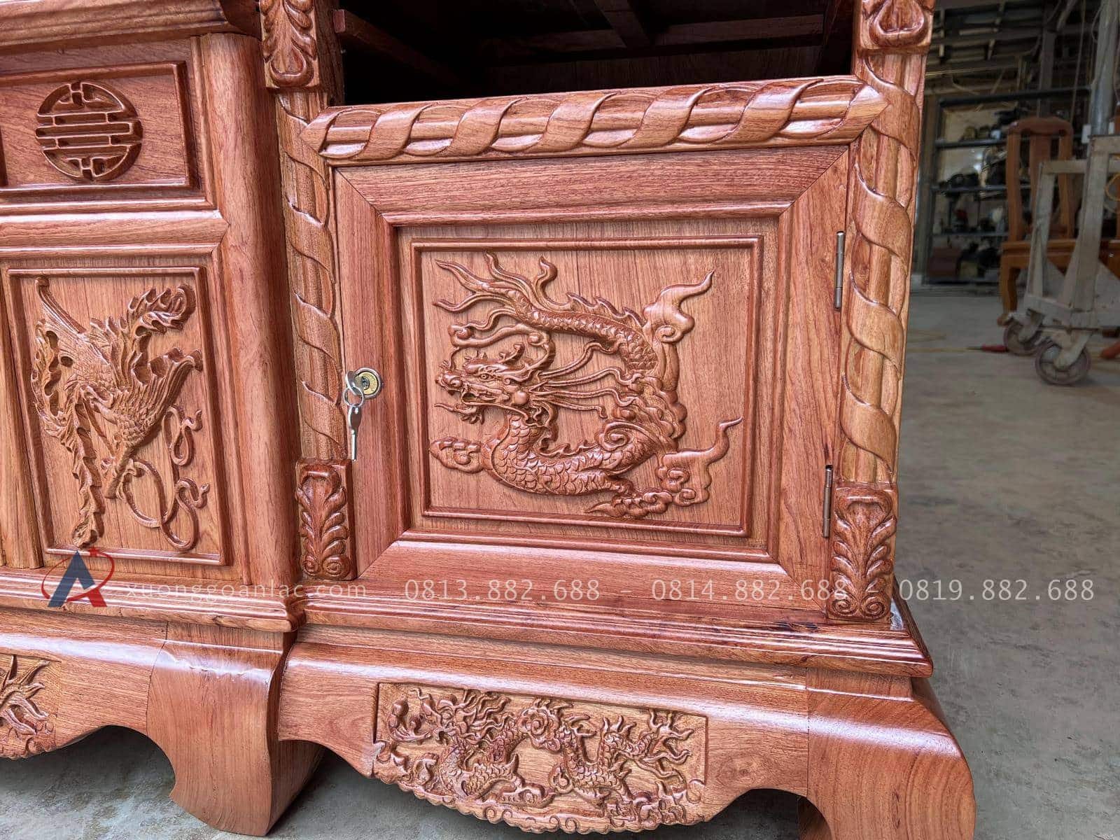 Kệ tivi sừng trâu gỗ hương đá 2m17 (Chú Hòa, Phú Thọ) 21 2 khối tủ đầu kệ đục rồng