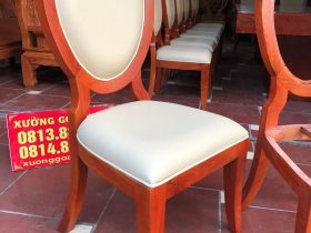Mẫu ghế giọt lệ gỗ gõ đỏ bọc đệm da cao cấp AL-GA16 18 ghế ngồi bọc da sang trọng