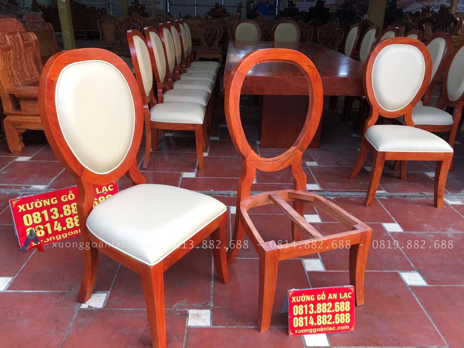 Mẫu ghế giọt lệ gỗ gõ đỏ bọc đệm da cao cấp AL-GA16 27 khung ghế gõ gõ đỏ