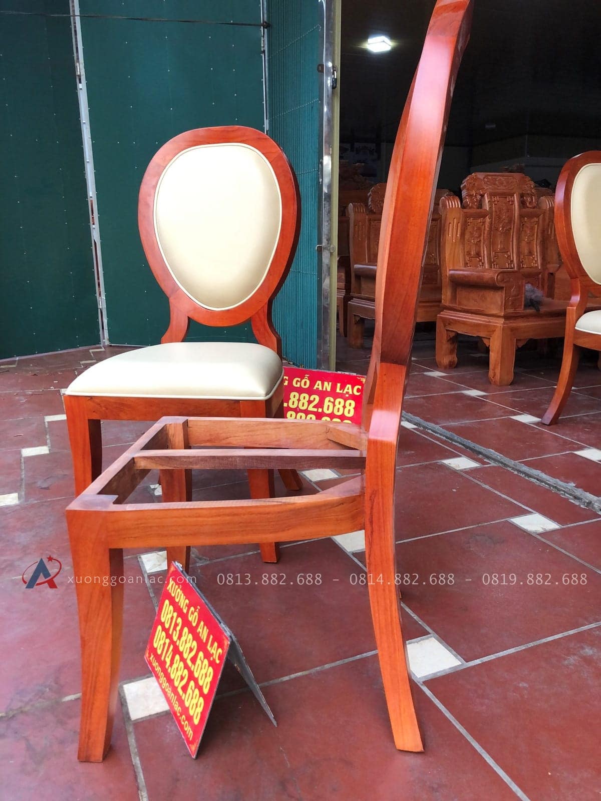 Mẫu ghế giọt lệ gỗ gõ đỏ bọc đệm da cao cấp AL-GA16 28 khung ghế giọt lệ