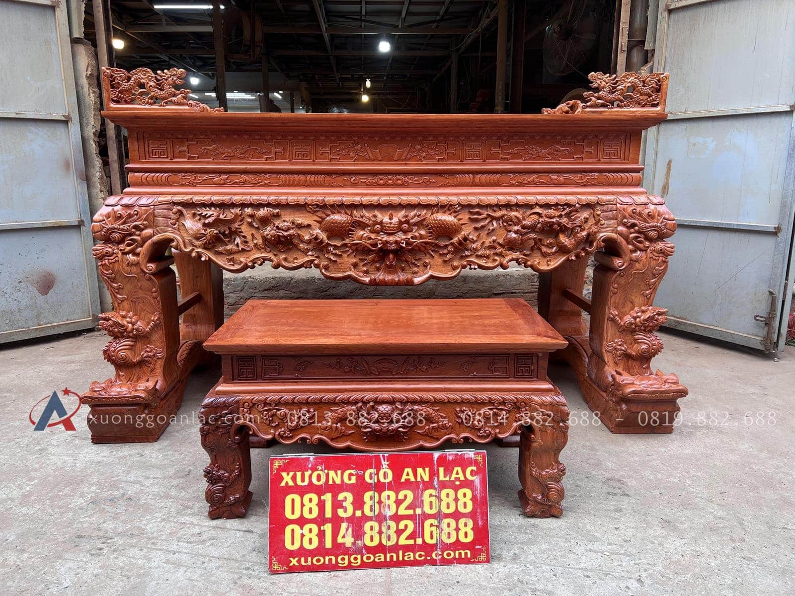 Sập thờ gỗ hương đá chân 25 (bác Cường - Hưng Yên) 26 sập thờ tứ linh 1m17 gỗ hương đá
