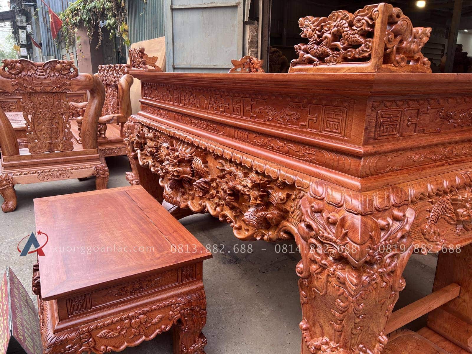 Sập thờ gỗ hương đá chân 25 (bác Cường - Hưng Yên) 35 mẫu bàn cơm gỗ hương đá