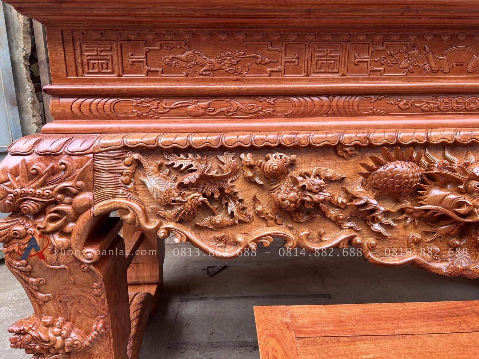 Sập thờ gỗ hương đá chân 25 (bác Cường - Hưng Yên) 29 dóc dạ sập đục phượng lân sống động