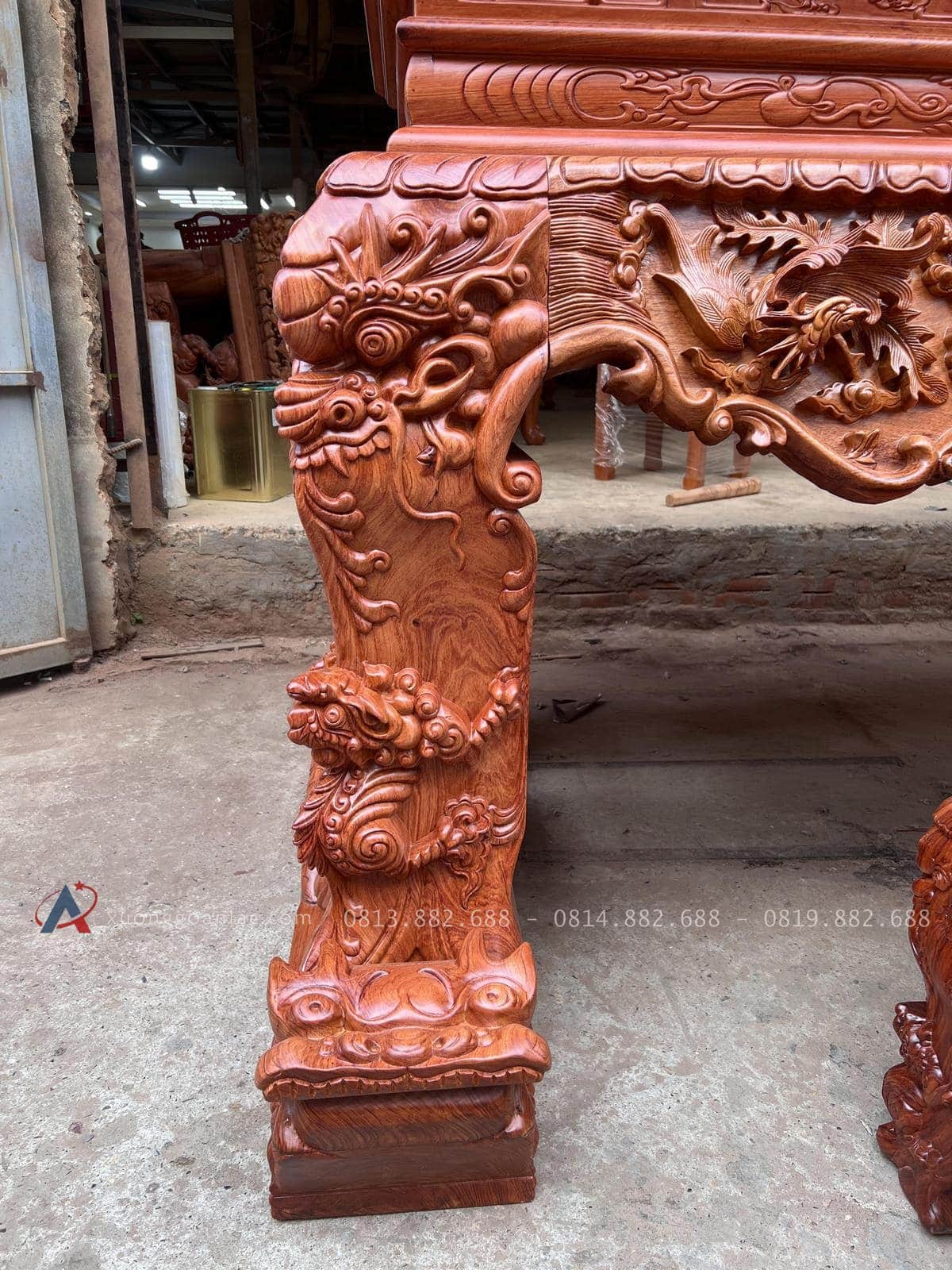 Sập thờ gỗ hương đá chân 25 (bác Cường - Hưng Yên) 32 thiết kế chân sập 25 bề thế